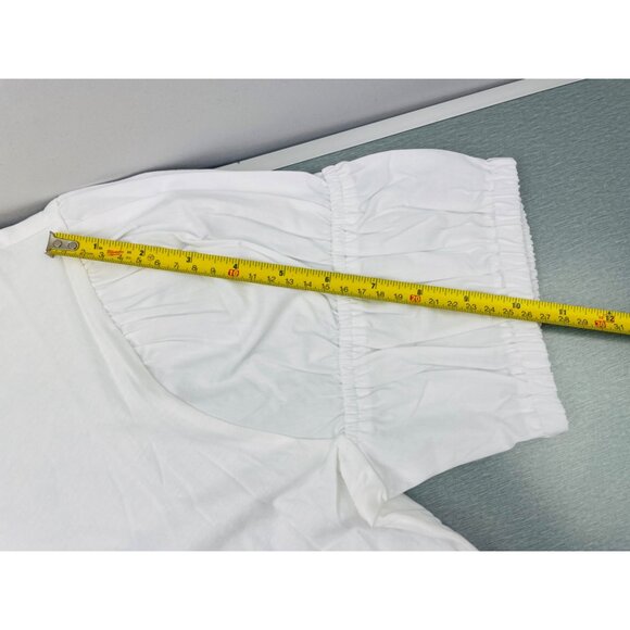 LOFT Petite  Women Puff Sleeve Mixed Media Top Large - Picture 7 of 11